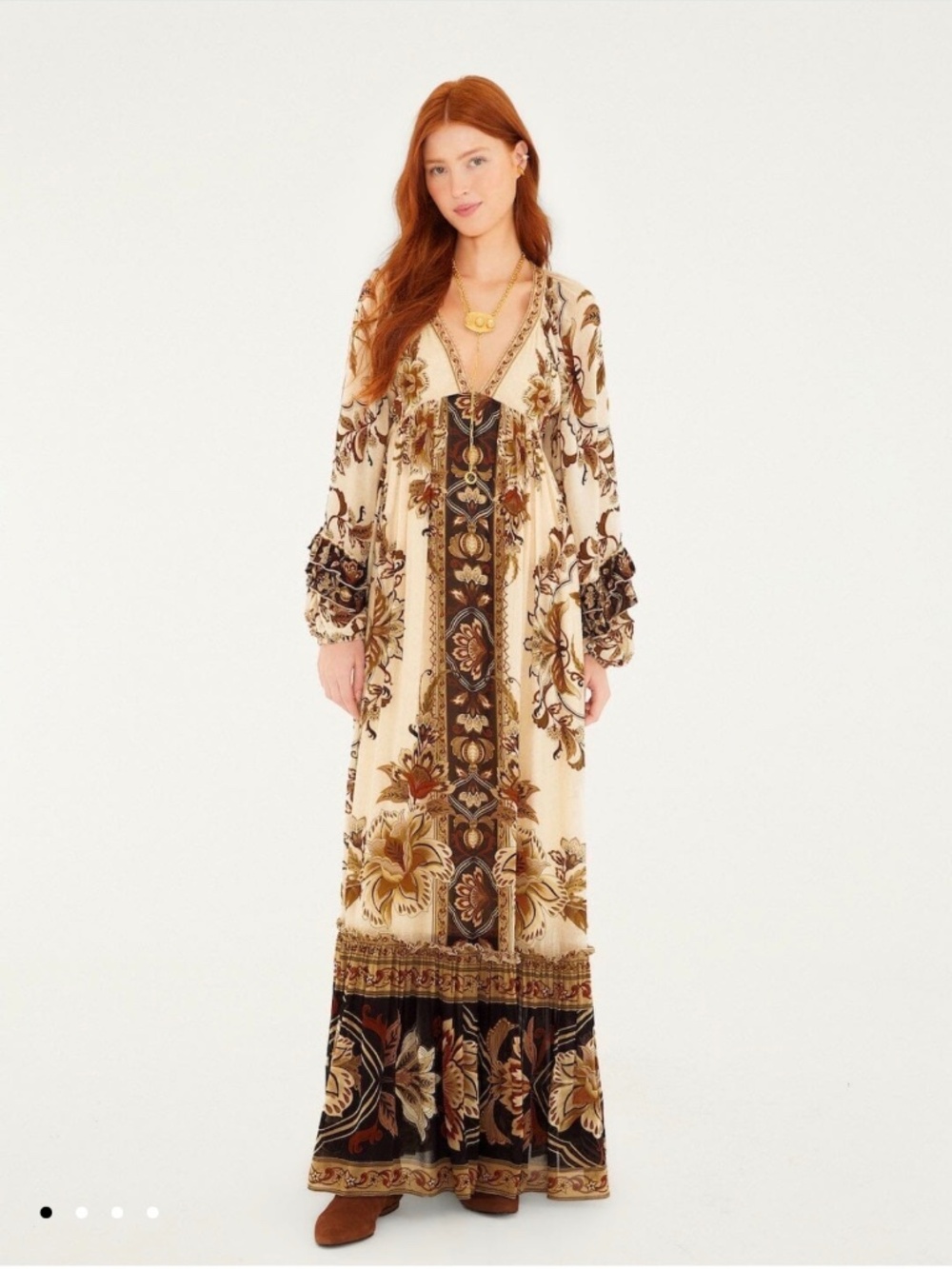 NWT Sand Majestic Garden Ruffled Maxi Dress Size Small
